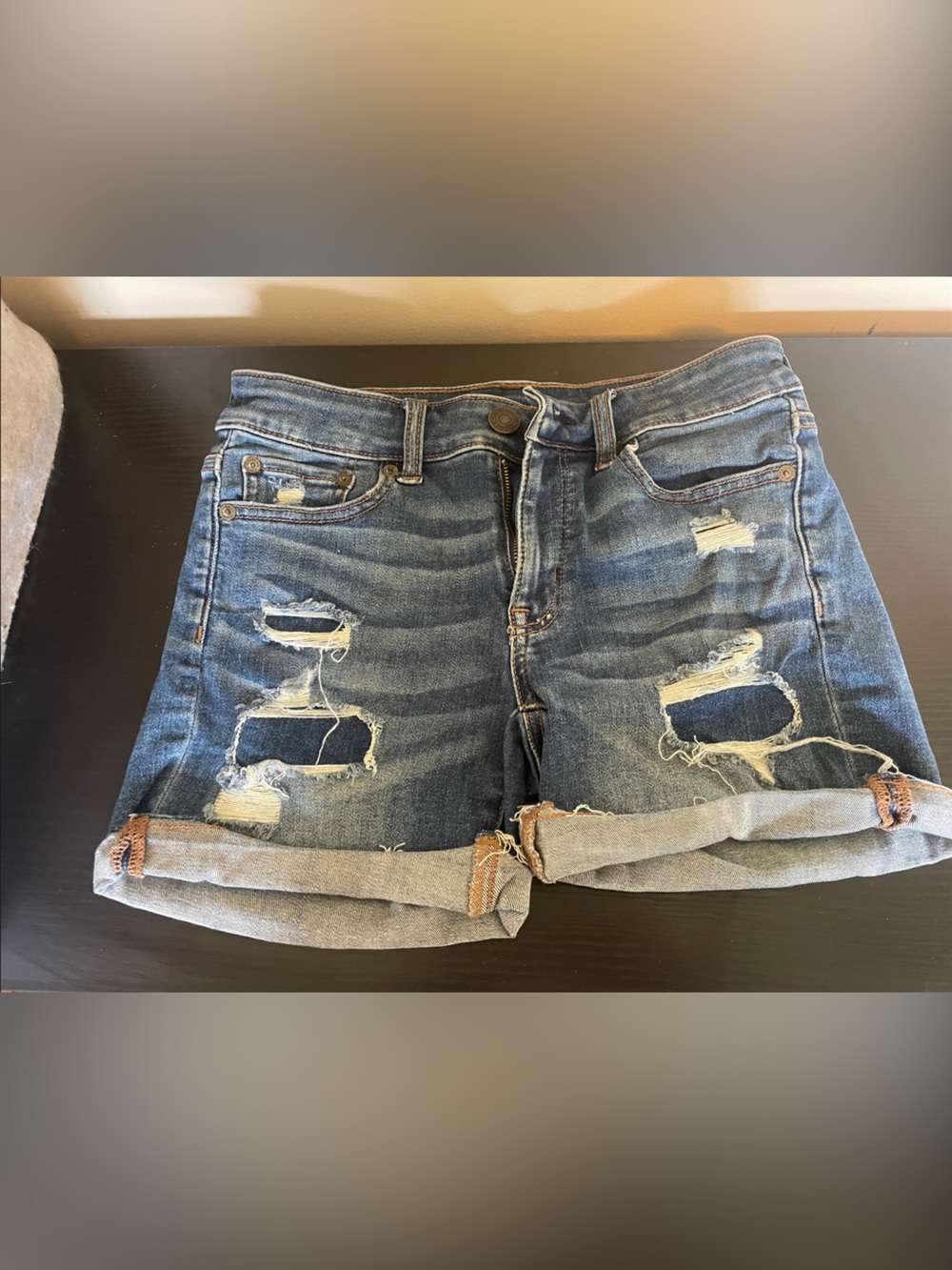 American Eagle Outfitters Distressed Relaxed Denim Shorts - Blue